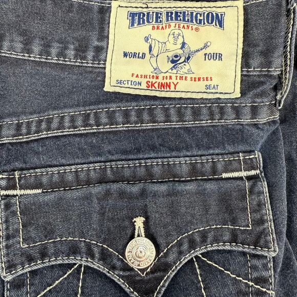 True Religion Men's Jeans 34 Dark Blue Skinny Pocket Flap Preppy Normcore Jeans - Picture 5 of 14